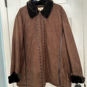 Cato's Winter Coat, Brown suede like. Fur trim, zipper Size 18/20